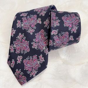 Vintage Dior Black Pink Blue Paisley Mens Silk Tie 56.5” Groom